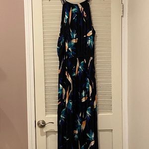 Tropical Floral Print Halter Maxi Dress